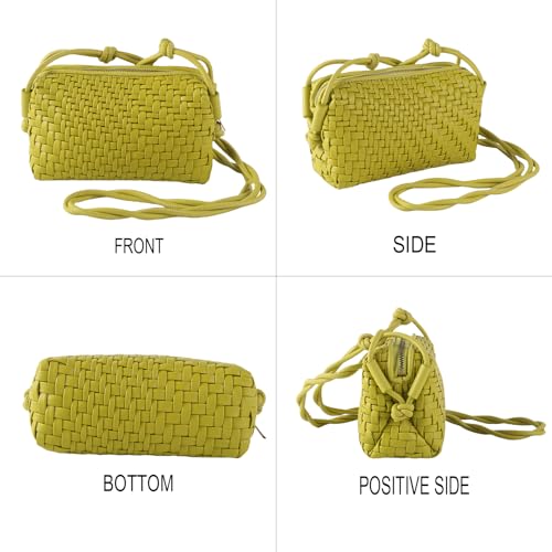 Woven Crossbody Bags for Women Handwoven Purses Vegan Leather Small Handbag Handmade Shoulderbag | Lightweight - color: Light Green