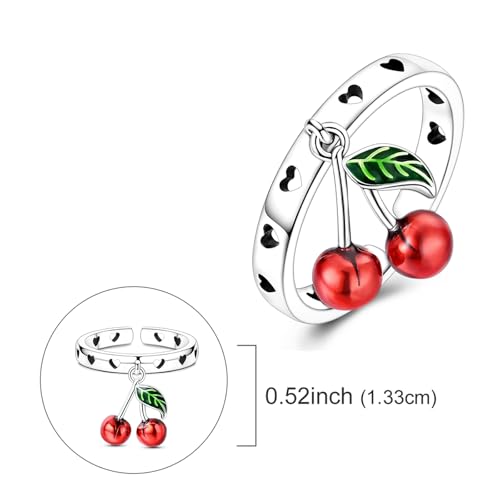 PARCOM Adjustable Women Stackable Ring, 925 Sterling Silver Open Rings - Trendy Eternity Cubic Zirconia Stackable Band Engagement Promise Ring for Her, Hypoallergenic Non Tarnish Nature Bird Floral Thumb Rings - color: Cherry Shaped