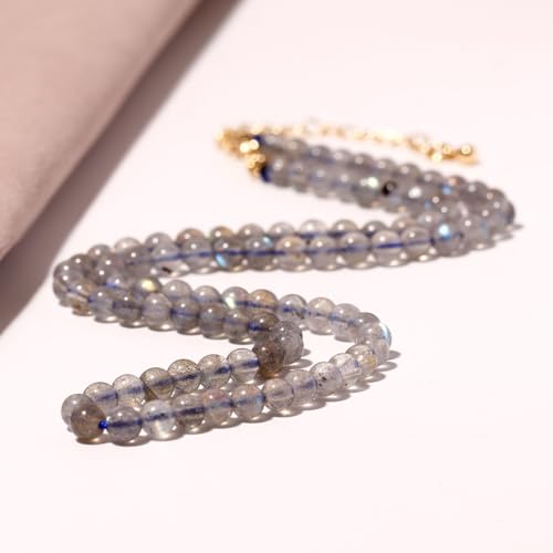 Simple Choker Necklace for Women Real Stone and Crystals Necklaces 4mm Beaded Choker Jewelry Meditation Gift for Women (16"+2") - style: Moonstone