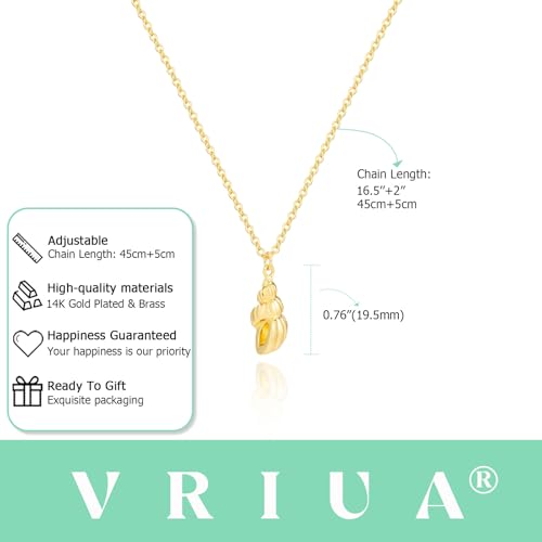 VRIUA Gold Necklace for Women - 14K Gold Plated Dainty Italian Horn Star of David Butterfly Bow Sun Lotus Volleyball Baseball Cowboy Boots Necklace Jewelry Everyday for Women - style: Conch