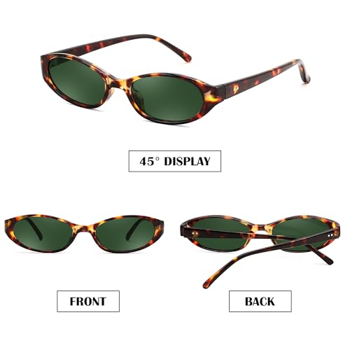 FEISEDY Retro Oval Womens Sunglasses, Trendy Cat Eye Skinny Chic Narrow Y2K 90s Small Sunnies B9177 - color: Leopard Frame - Dark Green