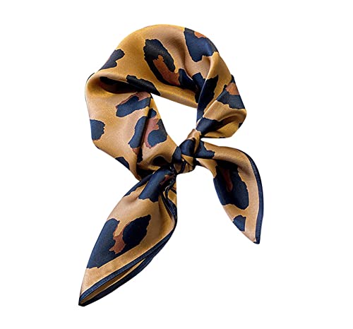 JERLA 100% Pure Mulberry Silk Square Scarf for Hair-27''x27'' Women Men Natural Silk Neckerchief Headscarf - color: Leopard Brown