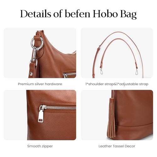 Genuine Leather Hobo Crossbody Bag for Women, Soft Real Leather Bucket, Shoulder Handbag Purse with 2 Removable Strap - color: Dark Brown