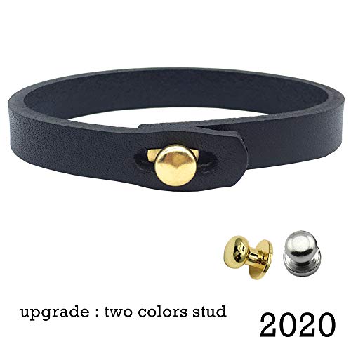 Mens Genuine Leather Bracelet - Handmade Adjustable Leather Cuff Bracelet punk Style leather wrap Wristband for Men - color: A-Black