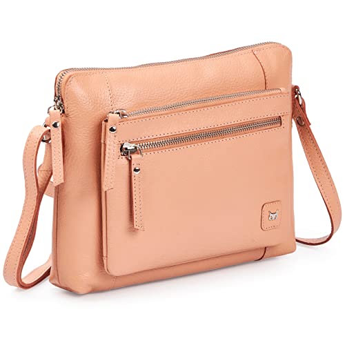 Leather Crossbody Bags for Women Small Soft Genuine Pebbled Sling Shoulder Handbag Crossover Purse with Full Adjustable Strap (Peach Nappa) - color: Peach Nappa