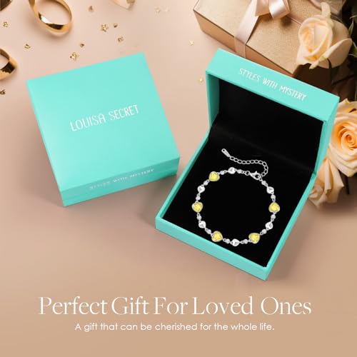 925 Sterling Silver Birthstone Heart Bracelet Jewelry Gift for Women | Rose Gold Plated Bracelets,Hypoallergenic,Adjustable Chain Personalized Anniversary Christmas Jewelry Gift for Mom Wife - color: Sterling Silver-11-Nov
