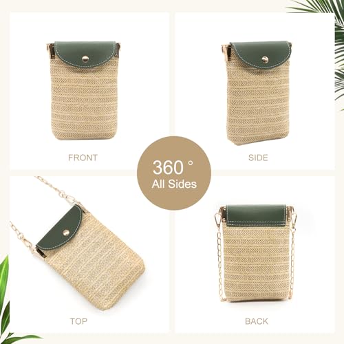 Long Keeper Small Straw Crossbody Phone Purse for Women Mini Faux Straw Summer Crossbody Boho Shoulder Bag for Beach Holiday - color: Green