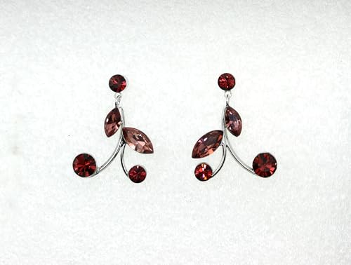 Faship Gorgeous Rhinestone Crystal Floral Necklace Earrings Set - color: Burgundy