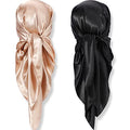 SATINIOR 35 Inch Silky Head Scarf 2 Pcs Large Square Neck Scarf Sleeping Hair Wrapping Satin Bandana for Women - color: Black, Camel, style: Classic