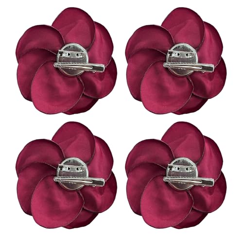 Sanrich Women's Brooches 4pcs Rose Flower Hair Clip Mexican Hair Flowers Clips Hairpin Brooch Tea Party Hats Headpieces (burgundy) - color: burgundy