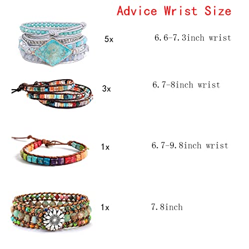 YGLINE Boho Handmade Wrap Leather Tube Crystal Stone Bracelet for Women - color: 3 wrap-blue
