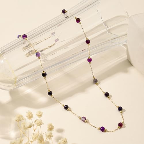 Beaded Choker Necklaces for Women 18k Gold Plated Dainty Gold Choker Necklaces for Women - style: amethyst choker