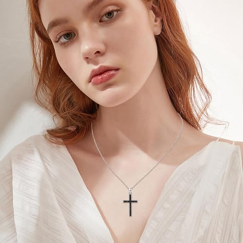 Cross Necklace 925 Sterling Silver Turquoise Christian Pendant Religious Cross Jewelry Christmas Gifts for Women Men - style: Black Onyx