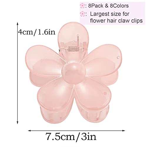 Flower Hair Clips 8PCS, Large Claw Clips for Women Girls Thick Thin Hair, Strong Hold Non slip Big Matte Dasiy Jaw Clamps Hair Accessories 8 Colors - color: Transparent:Green,Rose Red,Purple,Brown,Pink,Yellow,Orange,Gray