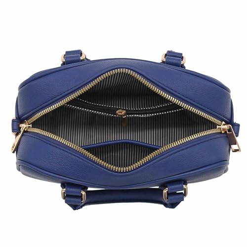FashionPuzzle Mini PU Leather Satchel Purse Top Handle Crossbody Bag - color: Navy