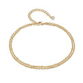 LOYATA Dainty Ankle Bracelet,14K Gold Plated Tiny Bead Anklet Dainty White Cubic Zirconia Cross Tassel Foot Chain Cute Lucky Moon Evil Eye Foot Jewelry Boho Anklets for Women - color: A double chain