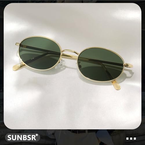 Retro Oval Sunglasses for Women Men 90s Trendy Small Round Gold Sun Glasses Fashion Narrow Metal Frame Shades - color: Gold/G15