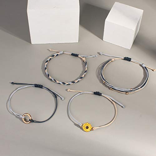 FANCY SHINY Easter Gifts Basket Stuffers Sunflower String Bracelet Boho Braided Rope Wrap Bracelets Cute Summer Beach Surfer Jewelry for Women - color: Ivory