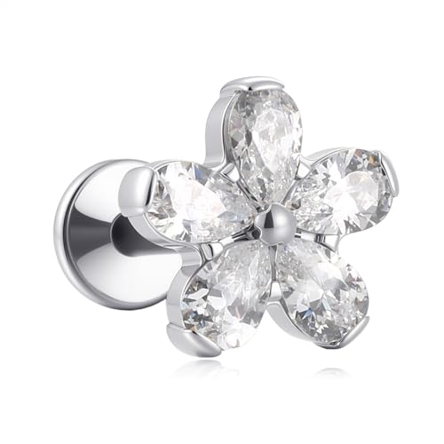1 Piece ASTM F136 Titanium Hypoallergenic Earrings for Women Flat Back Earrings Cartilage Studs Tragus Conch Helix Piercings Cubic Zirconia Earring Versatile 16g Tiny Stud Silver Piercing Gothic Jewelry