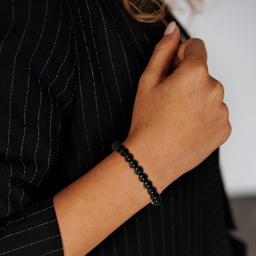 Gnamy Healing Crystal Bracelet for Women, Natural Stone Beaded Healing Crystal Bracelet Triple Protection Stress Relief Beads Jewelry Birthday Gifts Jewelry for Her - style: Black Obsidian