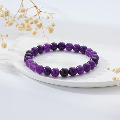 Gnamy Healing Crystal Bracelet for Women, Natural Stone Beaded Healing Crystal Bracelet Triple Protection Stress Relief Beads Jewelry Birthday Gifts Jewelry for Her - style: Amethyst