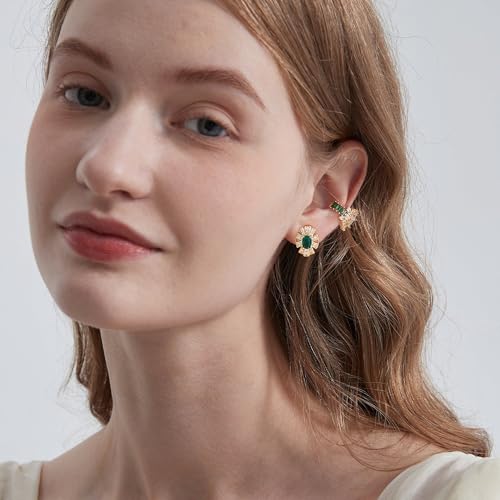 MTMY Gold Ear Cuff Earring for Women 14K Gold Plated Cubic Zirconia Non-Pierced Clip on Cartilage Chunky Ear Cuffs Hypoallergenic Jewelry - style: flower