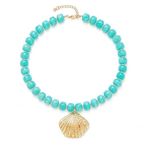 Chunky Beaded Starfish Shell Necklace for Women Colorful Boho Summer Chain Choker Beach Necklace with Acrylic Beads Trendy Chunky Jewelry Gifts - color: XL005C