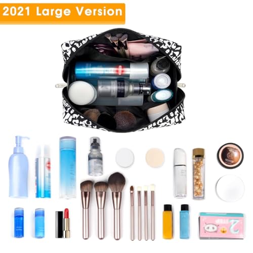 Narwey Cute Cheetah Makeup Bag Travel Cosmetic Bag Organizer Toiletry Bag Make Up Bags with Compartments for Women (Large, Black Leopard-1) - color: Black Leopard-1, style: Large