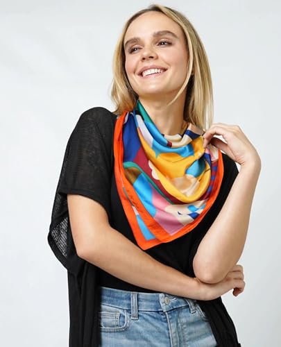 AWAYTR 27.5” Silk Satin Square Head Scarf - 4PCS Satin Head Scarves for Women Hair Kerchief Bandanas Sleeping Head Wraps - color: Flower(blue/Burgundy/Black/Orange)