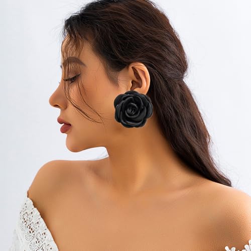 OIDIMS Rose Flower Jewelry Set for Women Classic Velvet Camellia Satin Flowers Choker Necklace Sexy Charms Floral Earring Bracelet for Party Bride Wedding Party Summer Holiday Necklaces - color: Black
