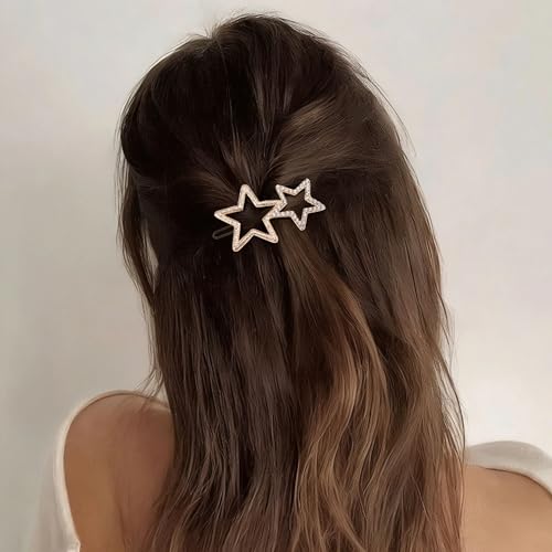Star Hair Clips, 2 Pack 5cm Alloy Gold Metal Star Hair Clip for Women, Y2K Hair Accessories, Cute Stars Shaped Hair Clips for Daily Styling, Aesthetic Hair Clip Stars