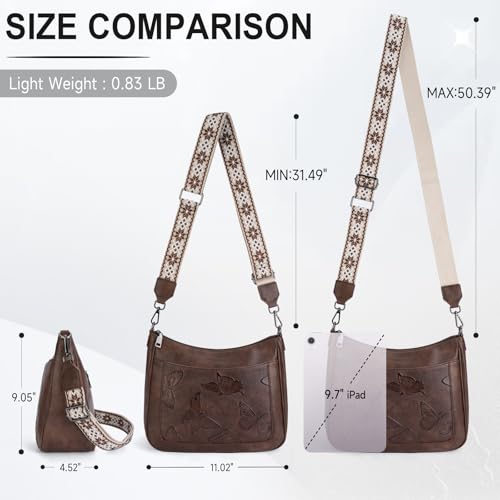 KITEVIUN Crossbody Bags for Women Trendy, Vegan Leather Medium Butterfly Hobo Purse, Women's Shoulder Handbags - color: 02-coffee