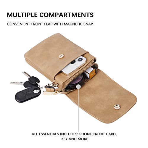 BOSTANTEN Vegan Leather Crossbody Bags for Women Designer Cell Phone Bag Wallet Purses Adjustable Strap - color: A-07-camel Brown