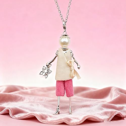 Crystal Paris Doll Necklace for Women, Handmade Cute Dress Long Chain Pendant Necklace Prom Costume Jewelry - style: 11