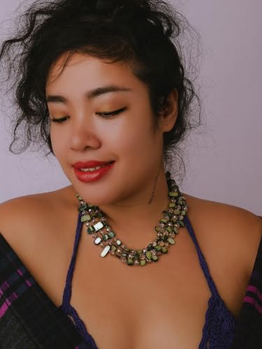 MINACHI Colorful Irregular Beaded Long Necklace, Coated Reflective Glass Beads, Bohemian Vintage Chunky Costume Jewelry for Women - style: Necklace R21-055