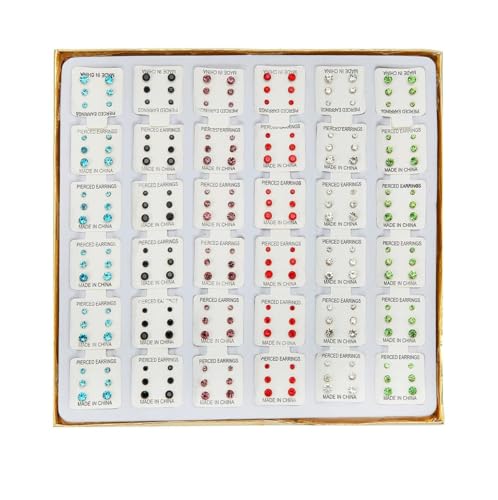 Multi-Color Stud Earrings Set for Women- Several Sizes Colors Rhinestone Faux Pearl Earrings, Daily Wear/Party Jewelry, Hypoallergenic Posts - style: 36 pairs rhinestone A