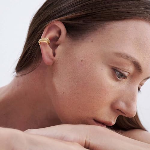 MTMY Gold Ear Cuff Earring for Women 14K Gold Plated Cubic Zirconia Non-Pierced Clip on Cartilage Chunky Ear Cuffs Hypoallergenic Jewelry - style: leaf / pair