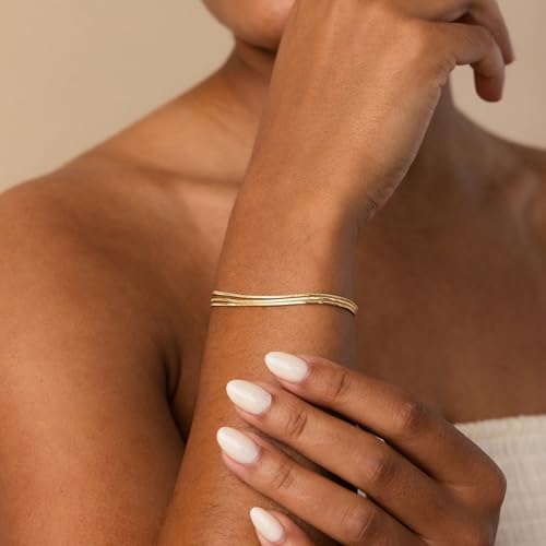 SLOONG Gold Pearl Bracelets for Women Trendy, 14K Gold Plated Dainty Stackable Layered Chain Bridesmaid Bracelets, Waterproof Wedding Jewelry for Women Adjustable 6"+2" - color: Style6(Snake Chain)