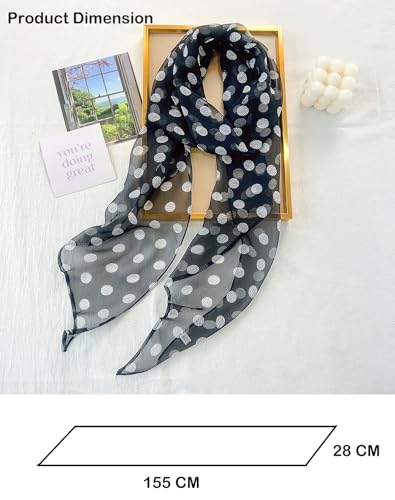 Polka Dot Chiffon Scarf-Breathable Neck Scarf,Fashion Head Wrap for Women All Seasons(Black&polka Dot)