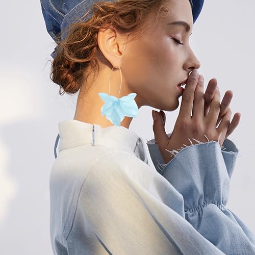 Exaggerated Bohemian Resin Rose Flower Petal Dangle Drop Earrings Long Acrylic Tiered Floral Tassel Earring for Women - color: Light Blue