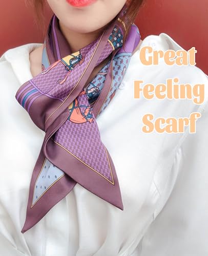 kcctoo 59” Long Silk Like Head Scarf Women's Fashion Square Neck Satin Scarfs for Bag Hair Scarves Gift 59 * 5.9” - color: J1 Purple Horse 59" X 5.9"