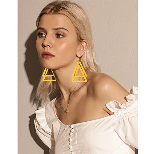 ANXIN Boho Personality Retro Tassel Rectangular Wooden Contrasting colors Earrings Chic Green Temperament Geometric Earrings Jewelry Gifts For Women - color: YELLOW Wooden colors Earrings