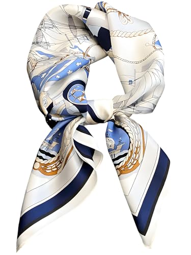 100% Mulberry Silk Scarf for Women Hair Lightweight Square Neckerchief Wrap For Head Scarves 21" - color: 31-nautical Blue /21"*21"