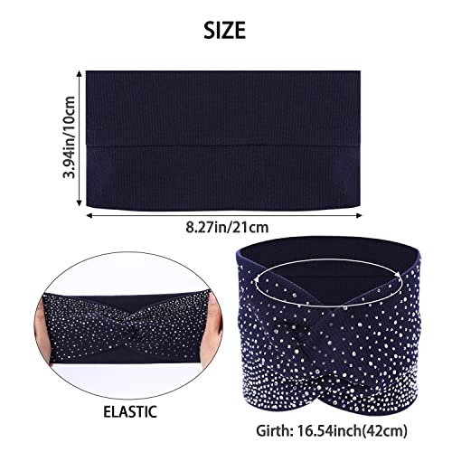 Rhinestone Boho Headbands, 3 Pack Crystal Stretch Turban Headbands with African Cotton Fabric - Fashion Hair Scarfs - color: Navy & Black & Burgundy