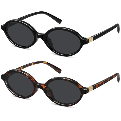 WOWSUN Retro Oval Sunglasses Womens Trendy Sun Glasses Sunnies UV400 Protection - color: 2 Pack: Grey Lens+tortoise Frame Brown Lens