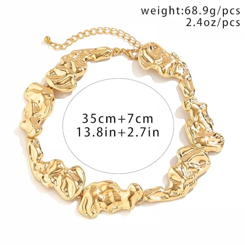 Chunky Chain Necklaces Women Statement Collar Necklace Gold Flat Snake Chain Choker Ribbed Design for Party, Dress Jewelry Gifts - color: A10