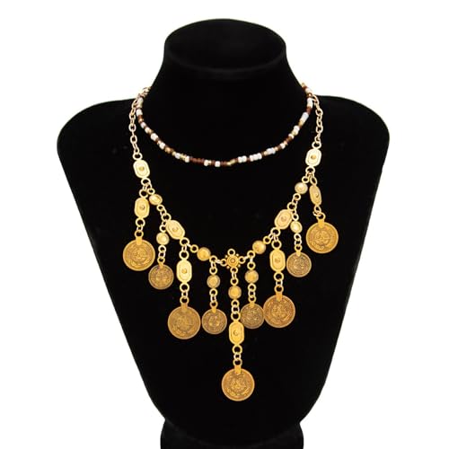 MIFYNN Boho Coin Charm Necklace for Women Pirate Necklace Gypsy Necklace Layered Coin Beaded Pendant Necklace Ethnic Gypsy Costume Accessories - style: A.