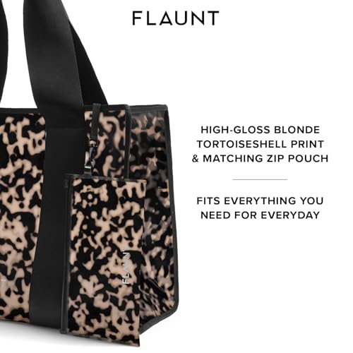 FLAUNT Everyday Tote Bag with Phone Pouch for Women - Lightweight, Airline Approved, Easy To Carry, Foldable & Washable - color: Blonde Tortoise Shell