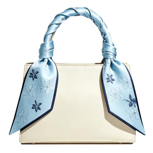 Sumolux Head Hair Scarf for Women Neck Purse Bag Handbags Scarf Like Silk - color: Blue White Flowers