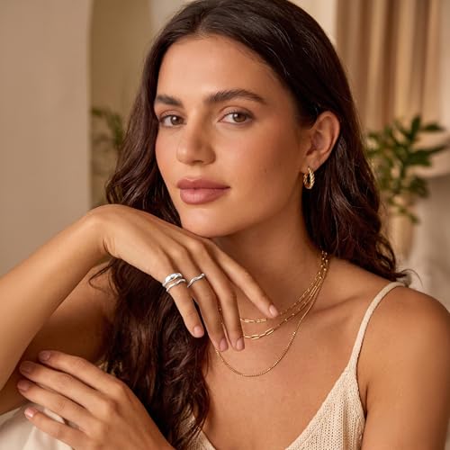 Gold Rings for Women Men Non Tarnish, Waterproof Chunky 14K Gold Plated Dainty Stackable Rings Trendy Statement Pinky Thumb Rings Engagement Eternity Wedding Band Ring Stacking Gold Jewelry Size 3 4 5 6 7 8 9 10 11 - color: Silver, size: 4